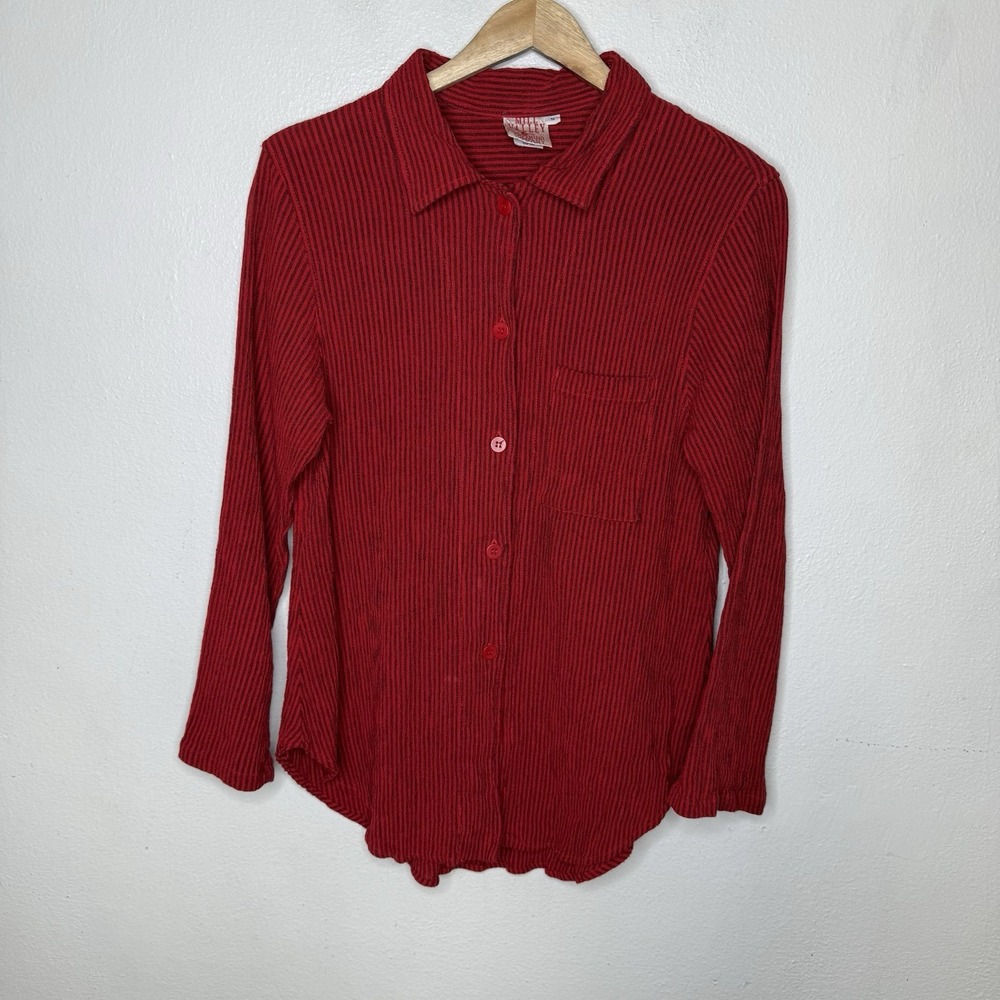 Mill Valley Clothing Red Stripe Boyfriend Textured Shirt Lagenlook Women's Small